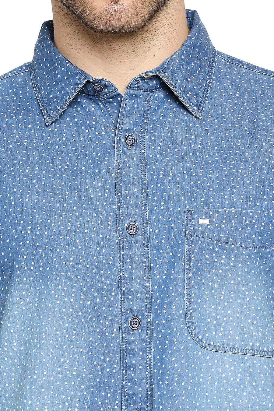 BASICS SLIM FIT TWILIGHT NAVY INDIGO PRINTED SHIRT