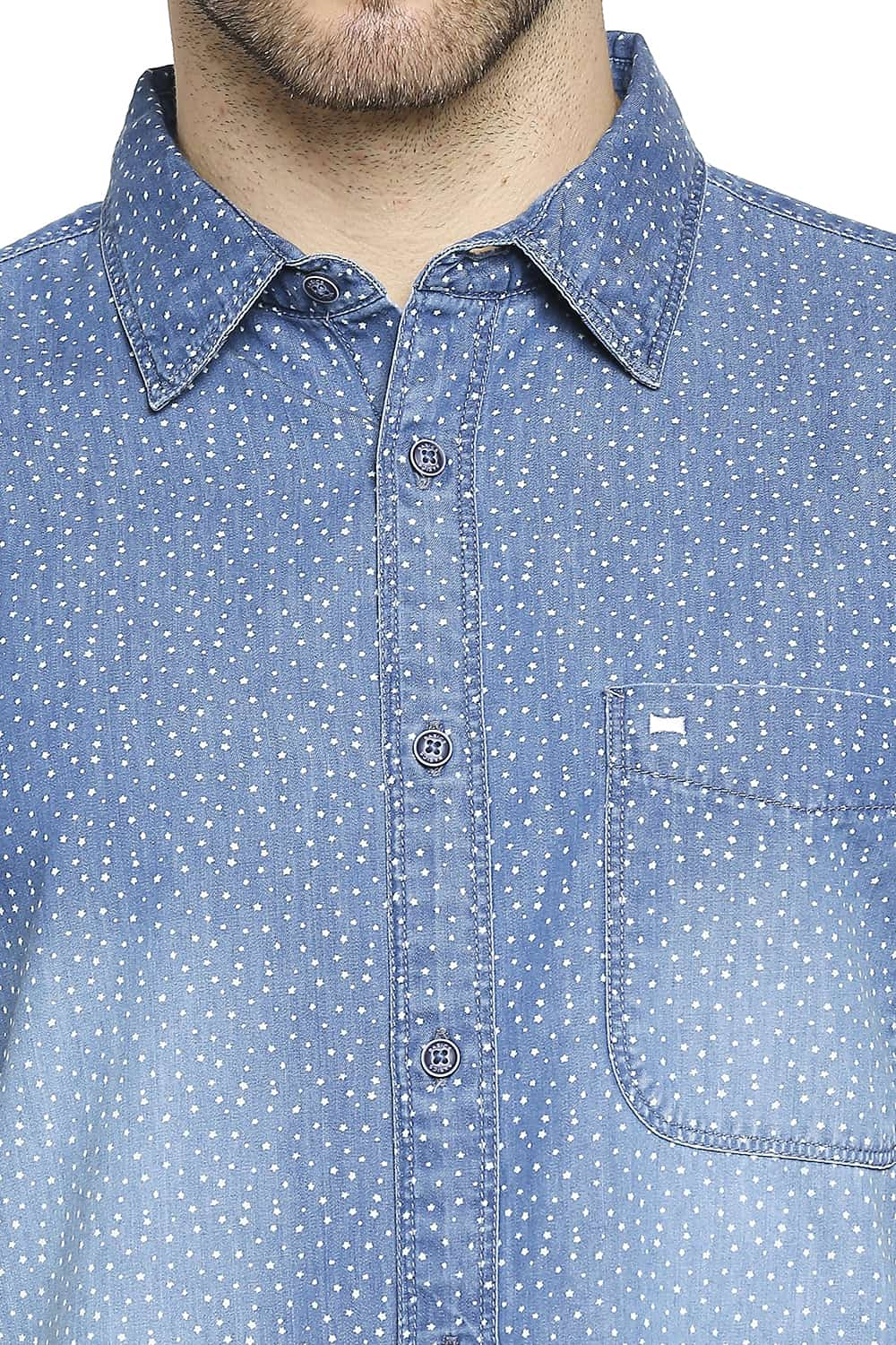 BASICS SLIM FIT INDIGO PRINTED SHIRT