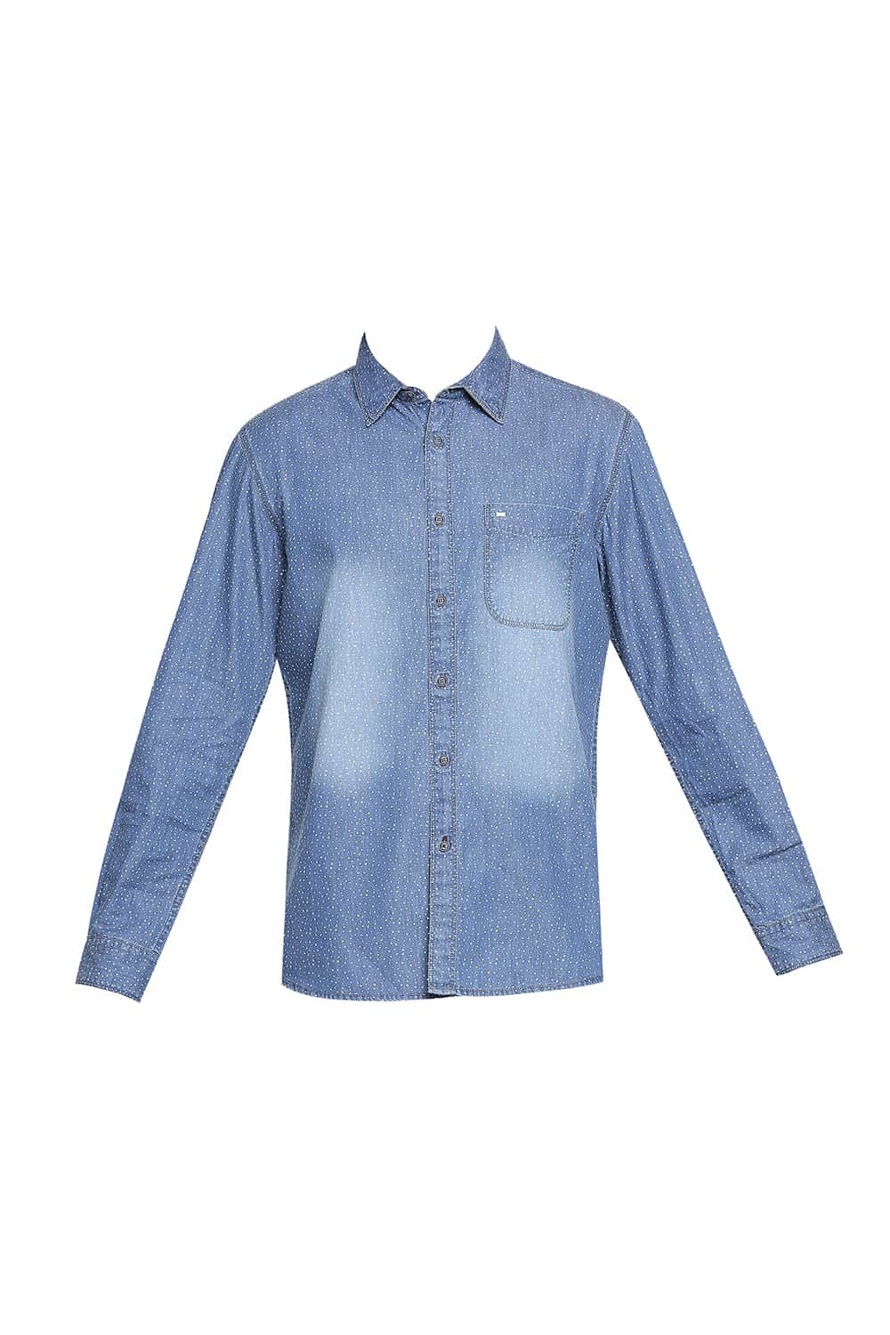 BASICS SLIM FIT INDIGO PRINTED SHIRT