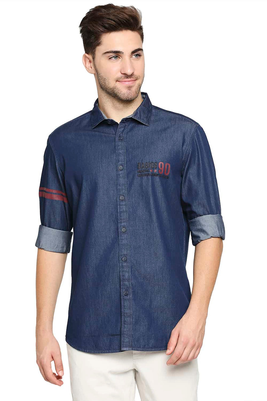 BASICS SLIM FIT MOON LIT NAVY INDIGO SHIRT