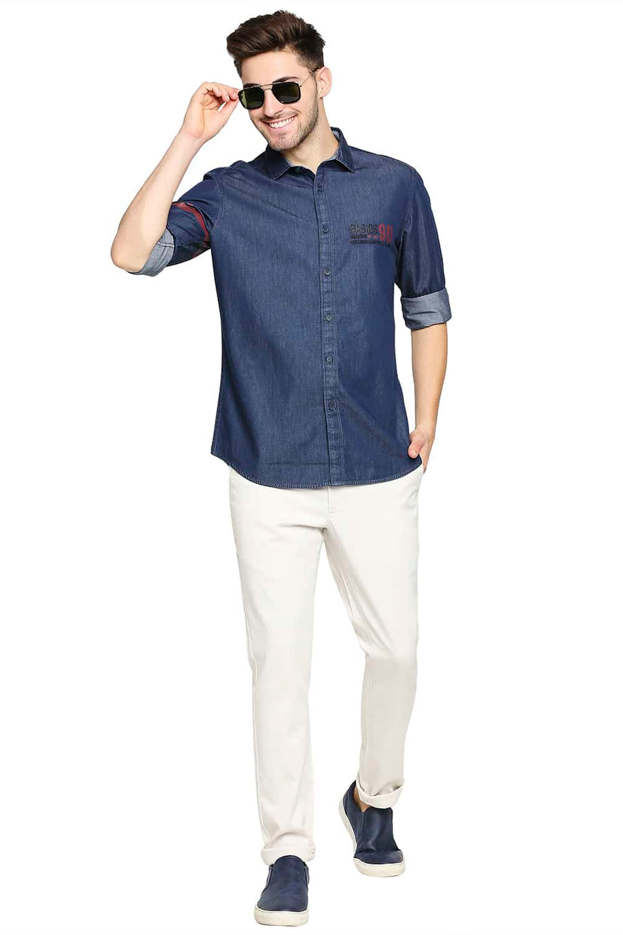 BASICS SLIM FIT MOON LIT NAVY INDIGO SHIRT