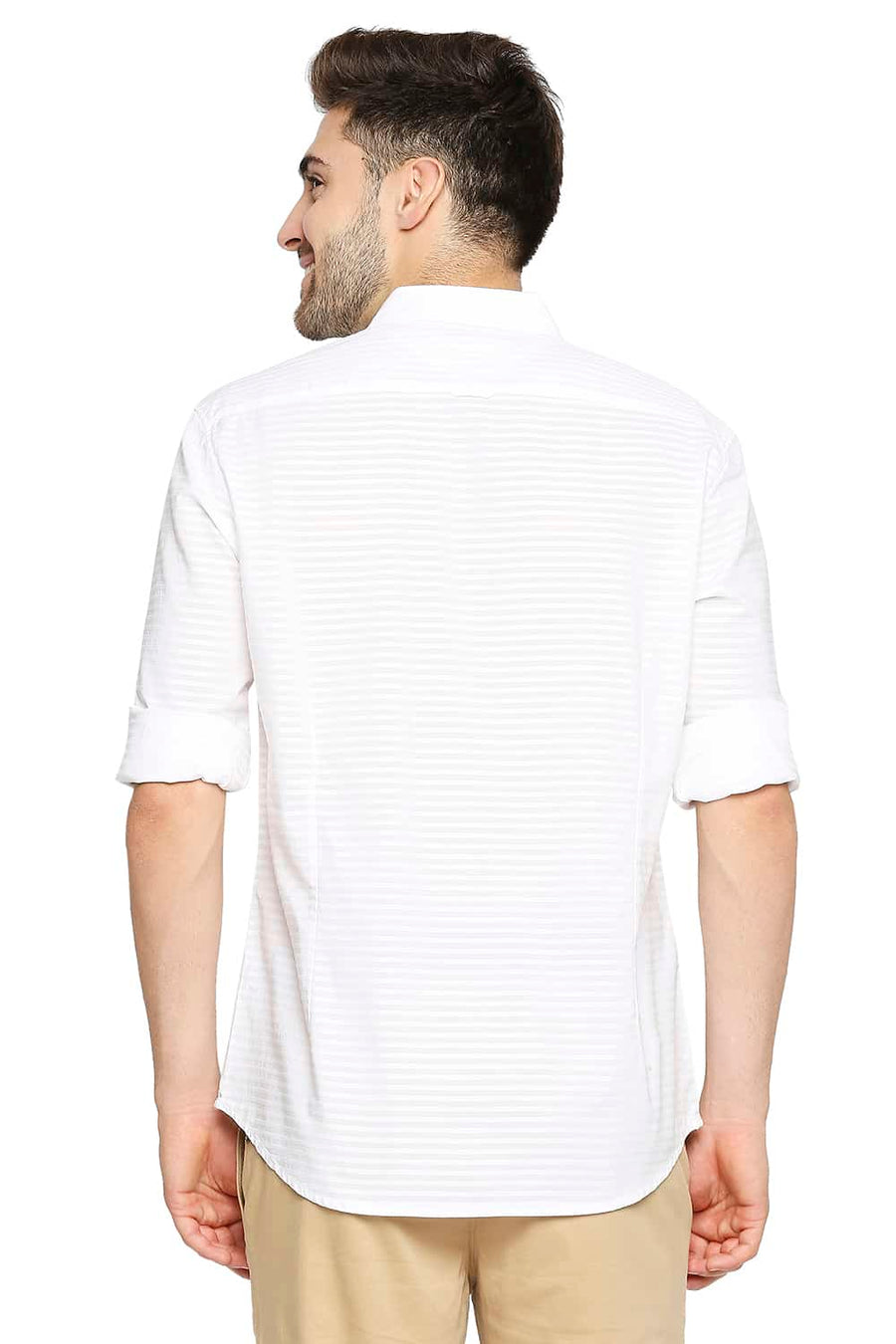BASICS SLIM FIT BRIGHT WHITE DOBBY SHIRT