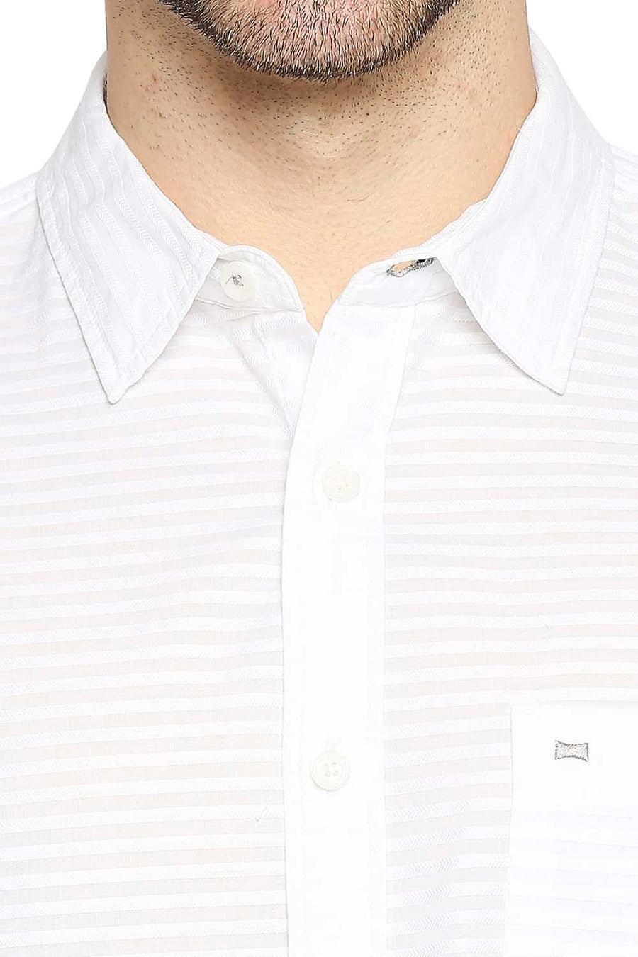 BASICS SLIM FIT BRIGHT WHITE DOBBY SHIRT