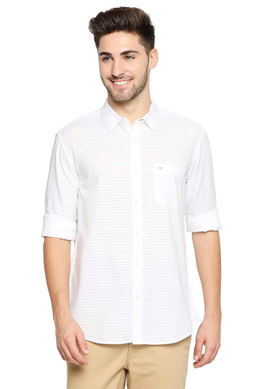 BASICS SLIM FIT BRIGHT WHITE DOBBY SHIRT