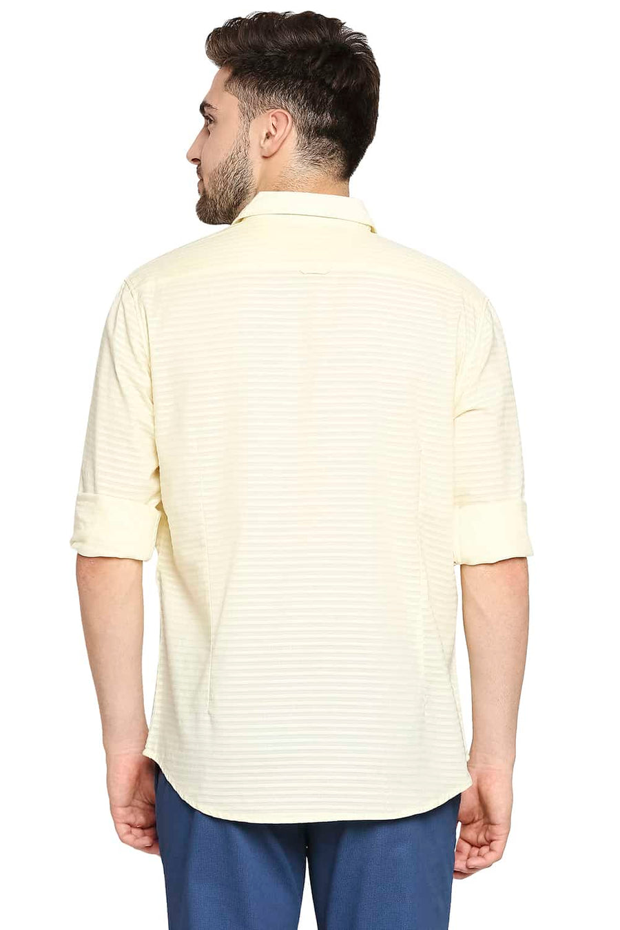 BASICS SLIM FIT TRANSPARENT YELLOW DOBBY SHIRT