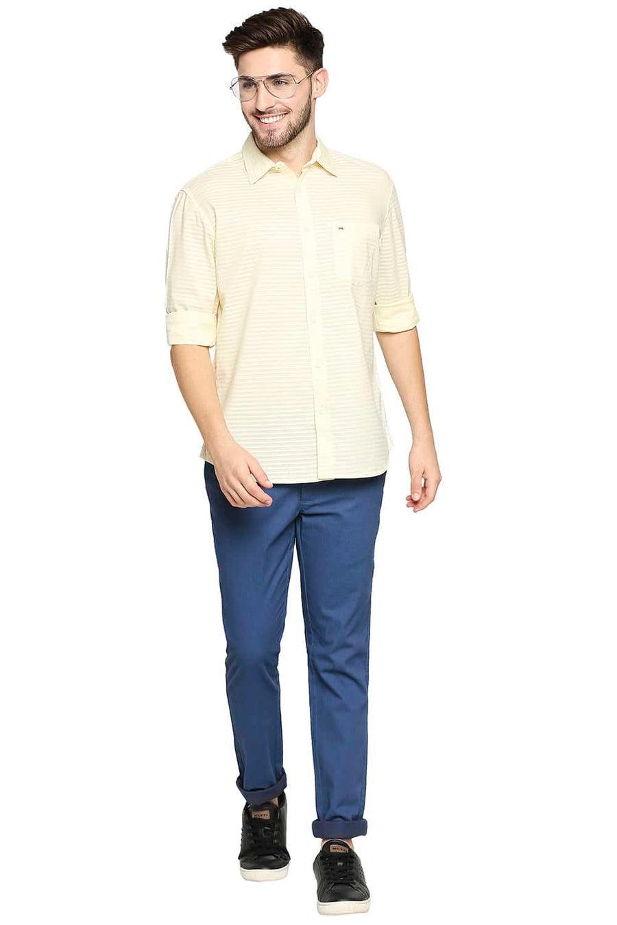 BASICS SLIM FIT TRANSPARENT YELLOW DOBBY SHIRT