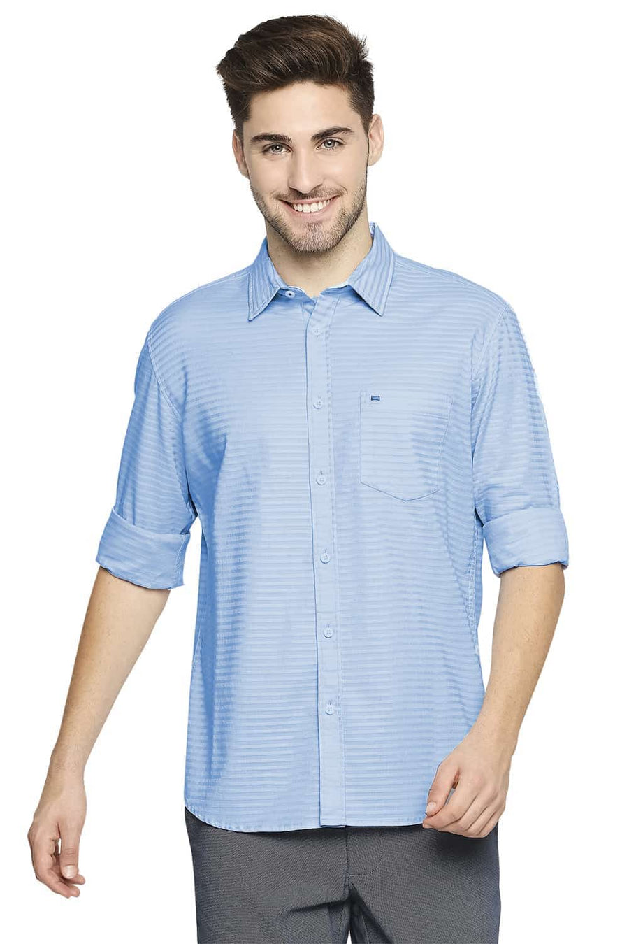 BASICS SLIM FIT AIRY BLUE DOBBY SHIRT