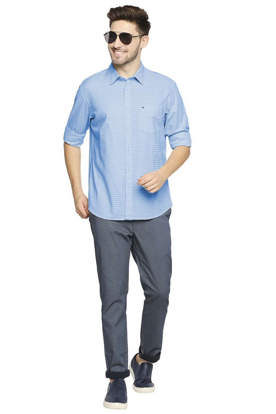 BASICS SLIM FIT AIRY BLUE DOBBY SHIRT