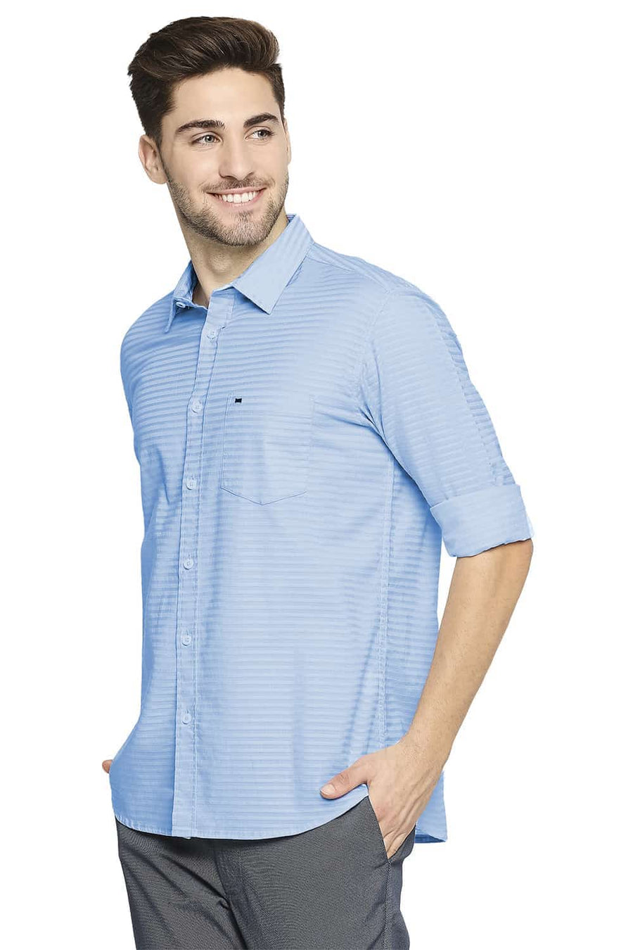 BASICS SLIM FIT AIRY BLUE DOBBY SHIRT