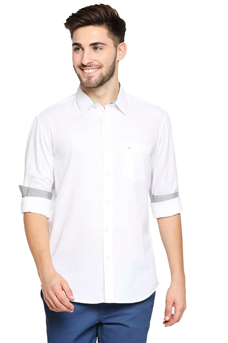 BASICS SLIM FIT BRIGHT WHITE CREPE SHIRT