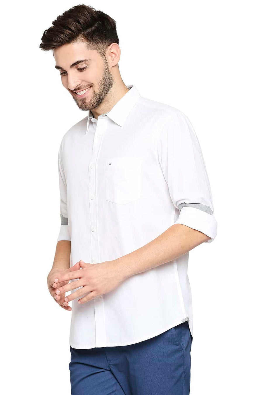 BASICS SLIM FIT BRIGHT WHITE CREPE SHIRT