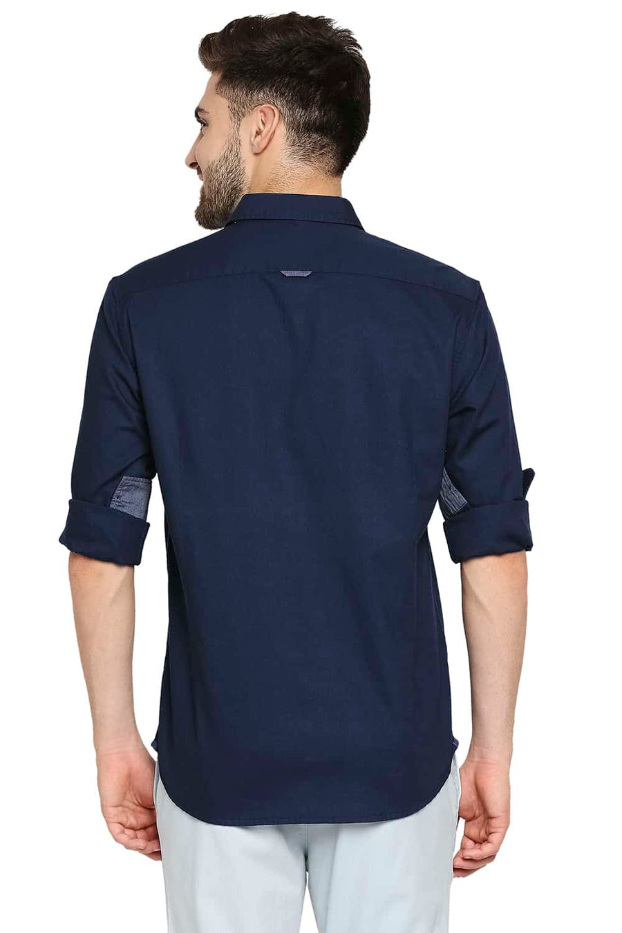 BASICS SLIM FIT MOONLIT NAVY CREPE SHIRT