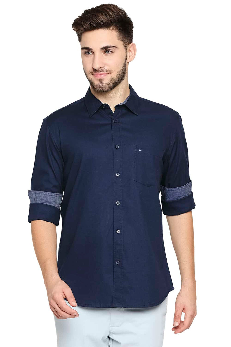BASICS SLIM FIT MOONLIT NAVY CREPE SHIRT