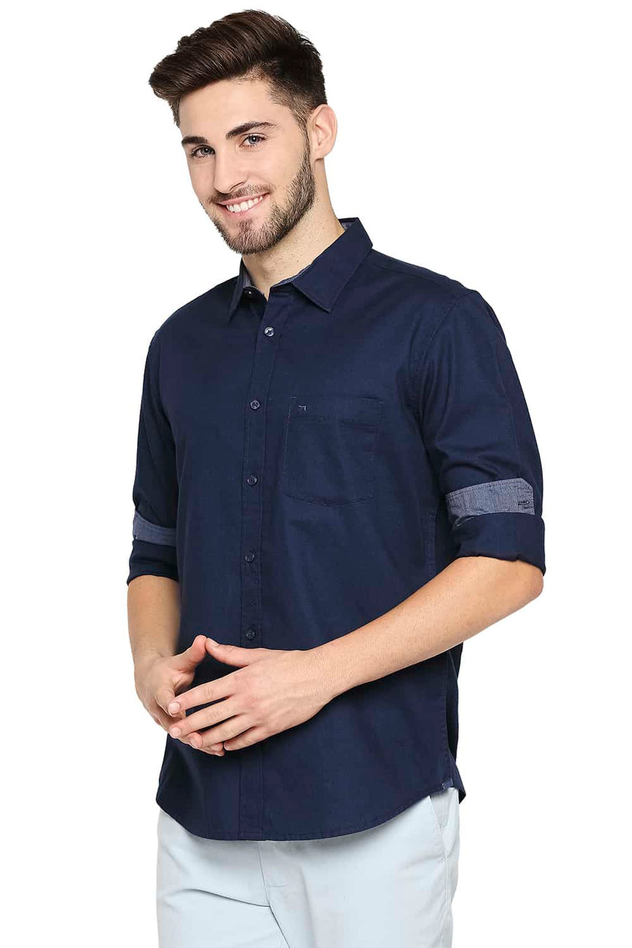 BASICS SLIM FIT MOONLIT NAVY CREPE SHIRT