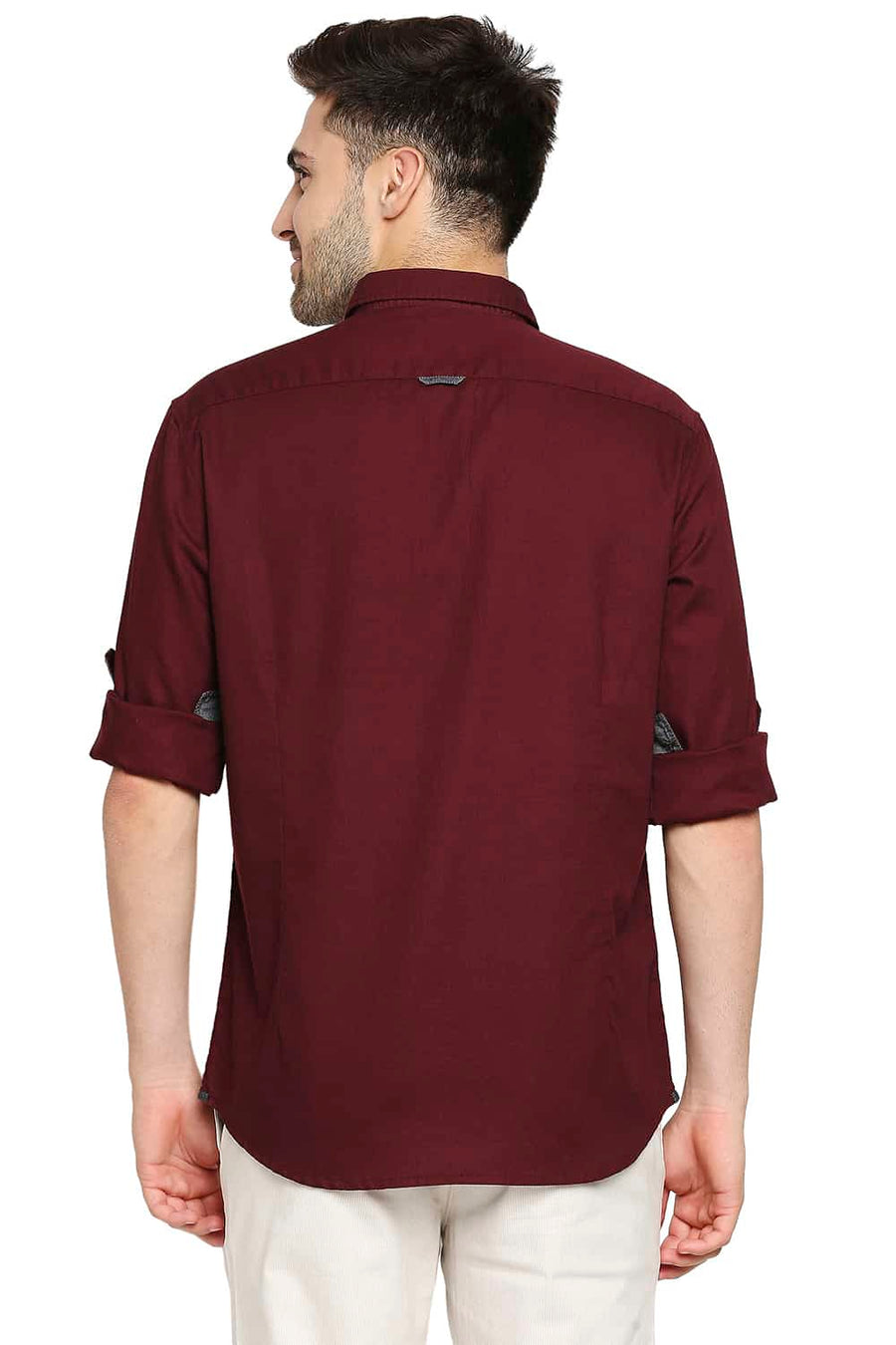 BASICS SLIM FIT TAWNY MAROON CREPE SHIRT