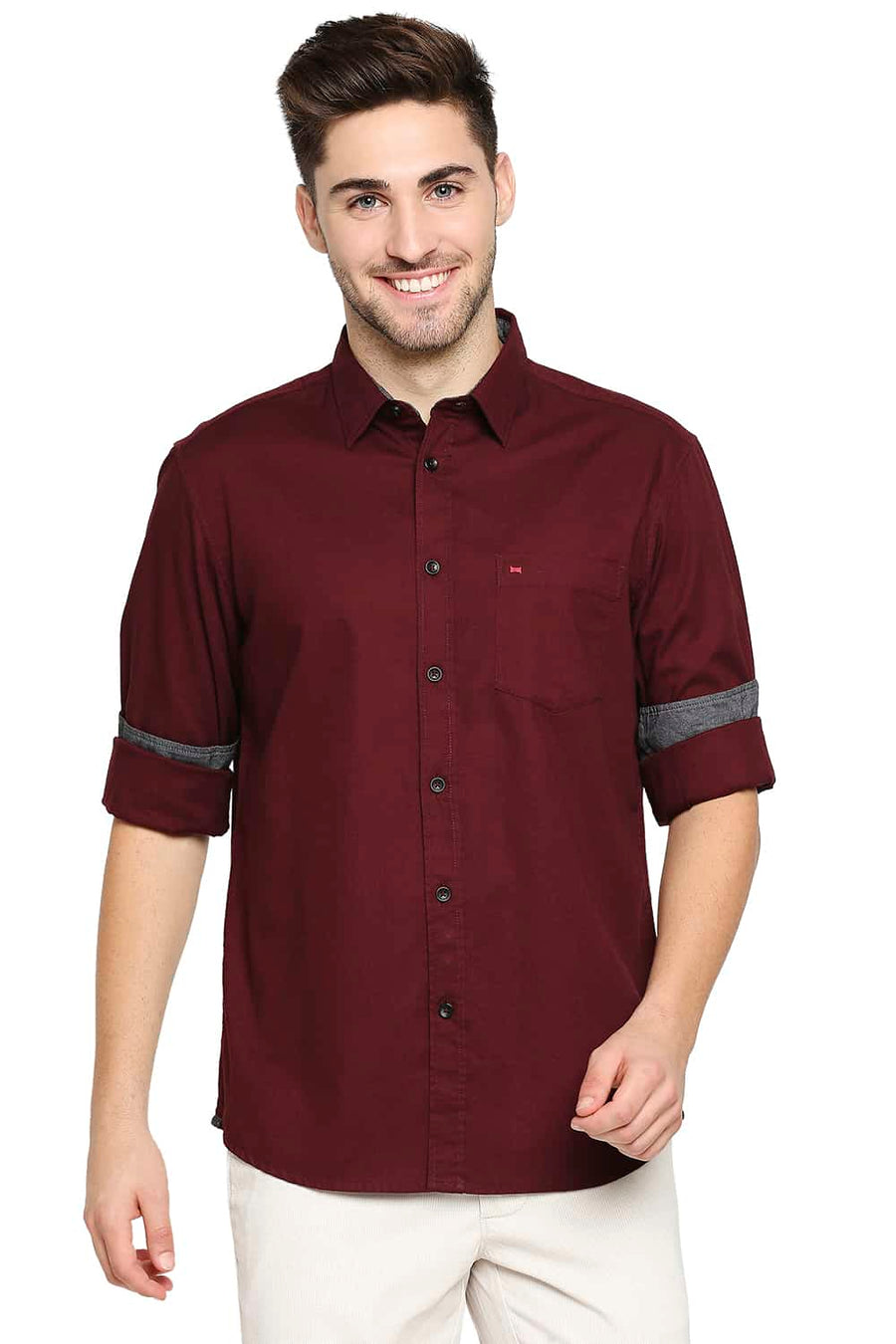 BASICS SLIM FIT TAWNY MAROON CREPE SHIRT