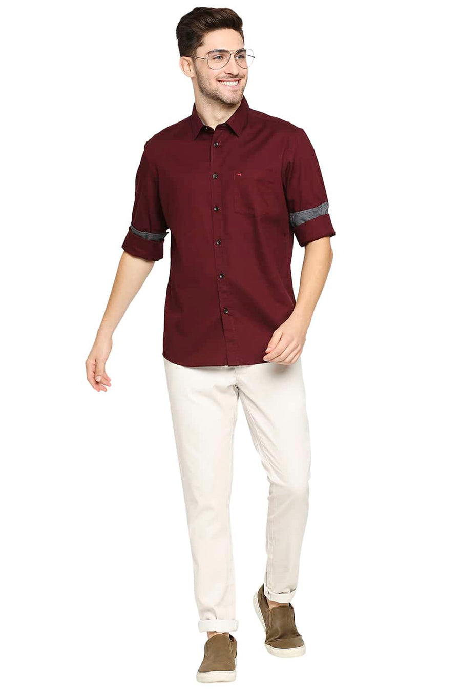 BASICS SLIM FIT TAWNY MAROON CREPE SHIRT