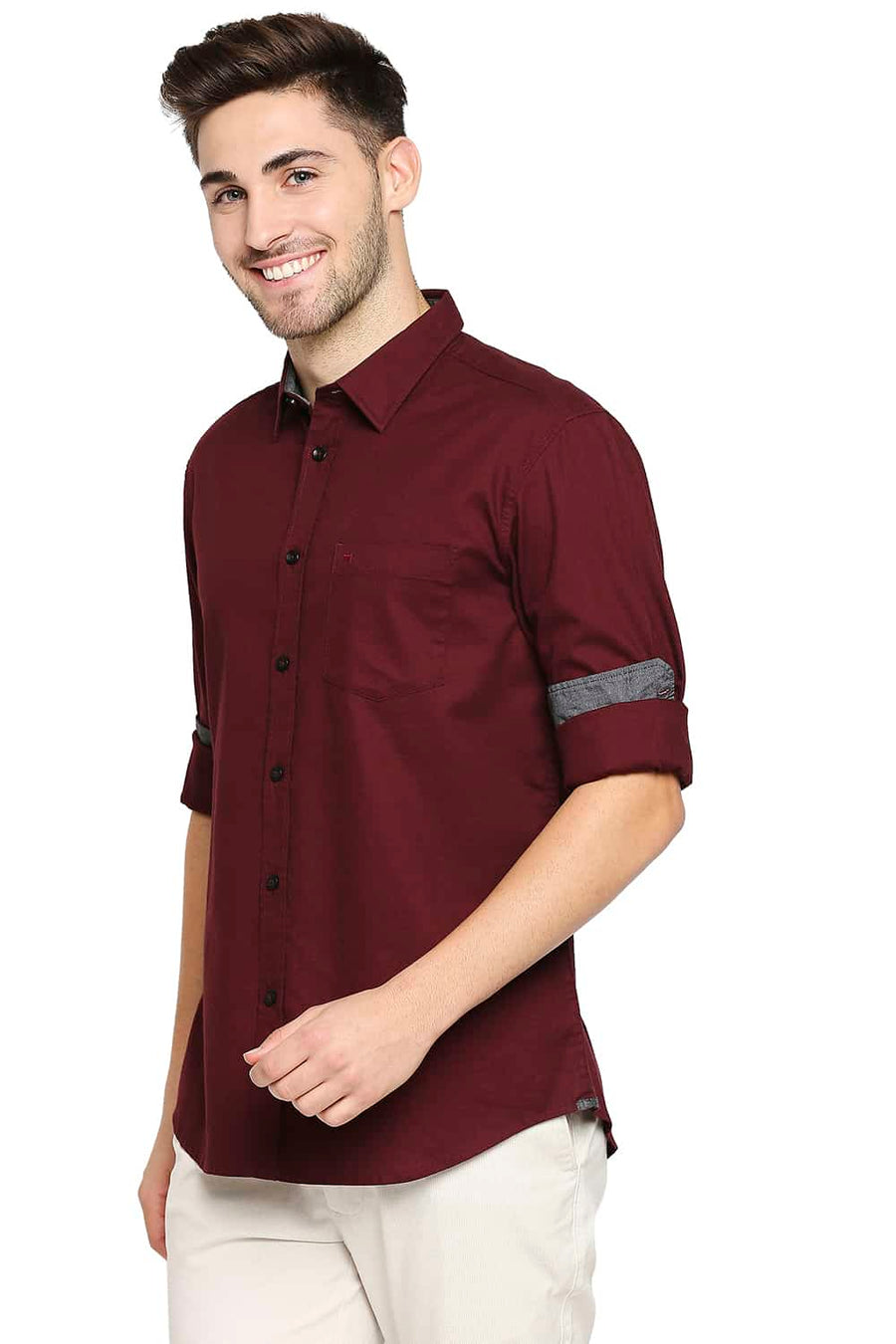 BASICS SLIM FIT TAWNY MAROON CREPE SHIRT