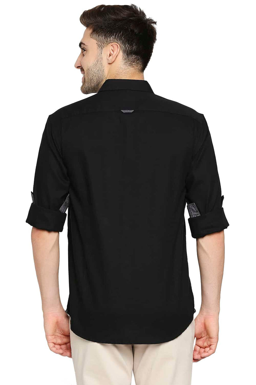 BASICS SLIM FIT LIMO BLACK CREPE SHIRT