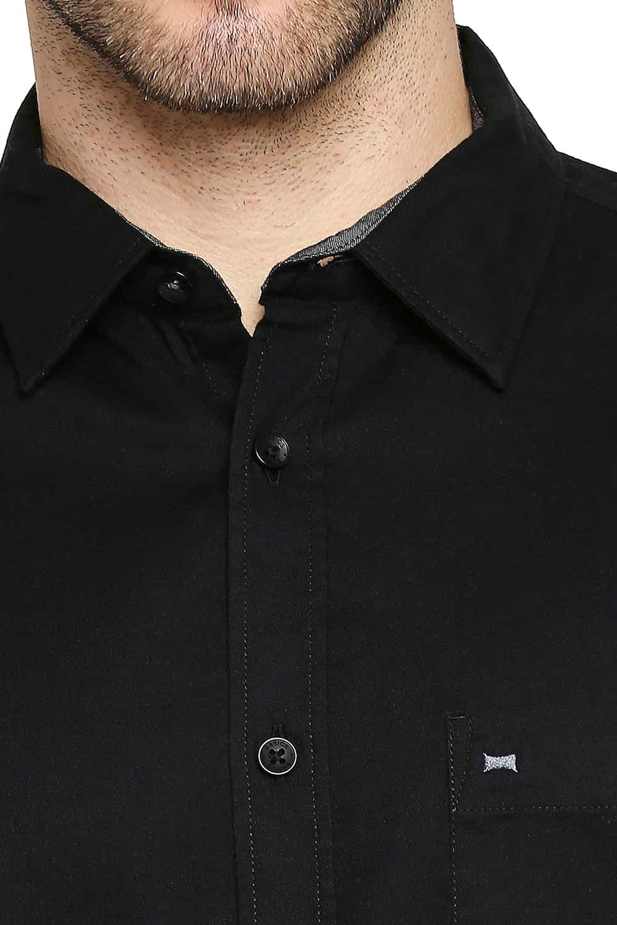 BASICS SLIM FIT LIMO BLACK CREPE SHIRT