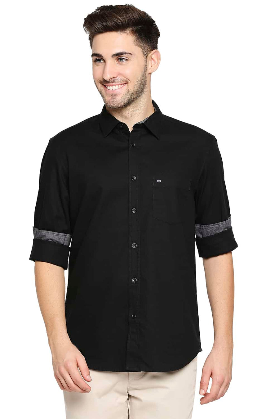 BASICS SLIM FIT LIMO BLACK CREPE SHIRT