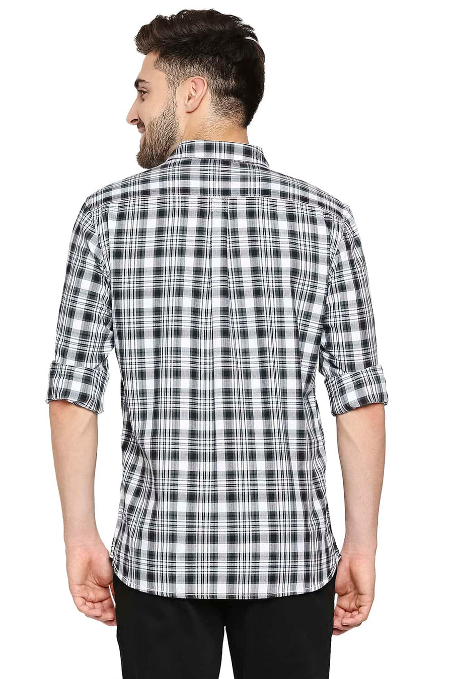 BASICS SLIM FIT GUN GREY TWILL CHECKS SHIRT