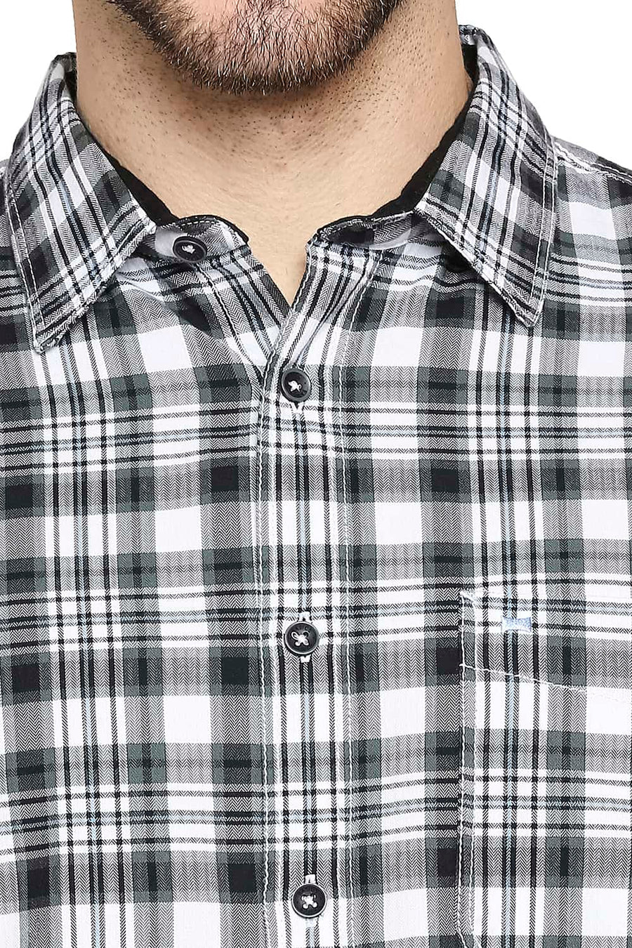 BASICS SLIM FIT GUN GREY TWILL CHECKS SHIRT