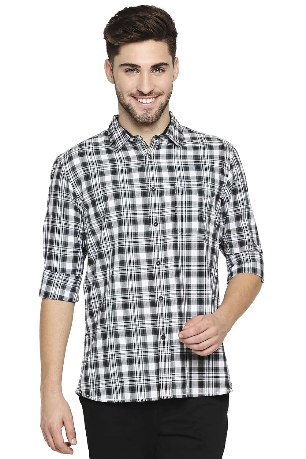 BASICS SLIM FIT TWILL CHECKS SHIRT