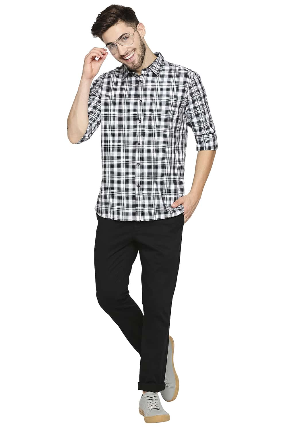 BASICS SLIM FIT TWILL CHECKS SHIRT