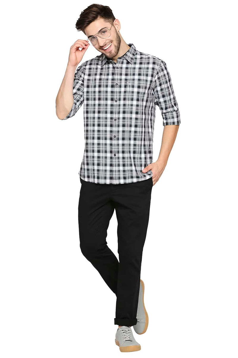 BASICS SLIM FIT TWILL CHECKS SHIRT