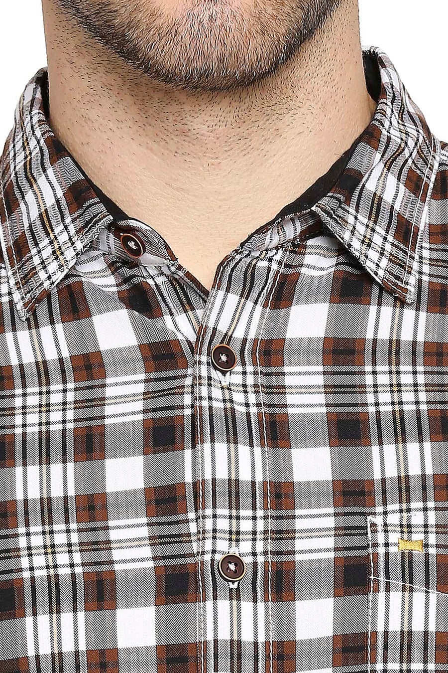 BASICS SLIM FIT MONKS BROWN TWILL CHECKS SHIRT