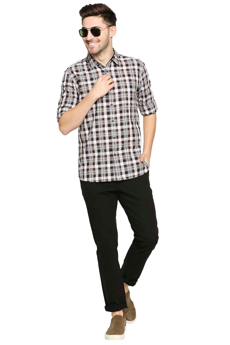 BASICS SLIM FIT TWILL CHECKS SHIRT