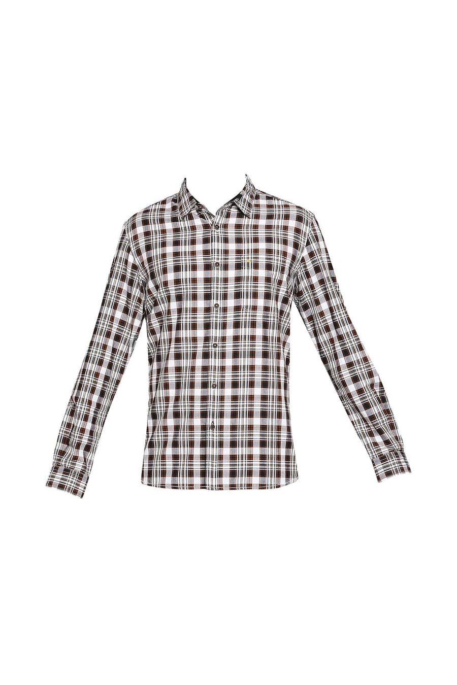 BASICS SLIM FIT MONKS BROWN TWILL CHECKS SHIRT