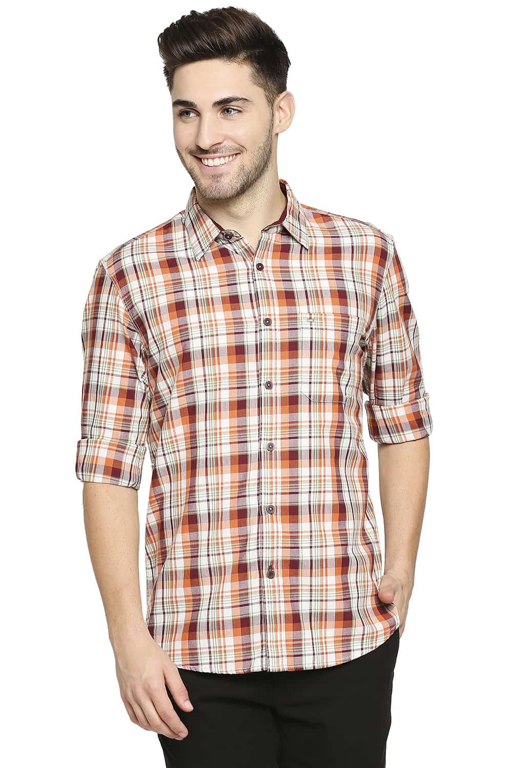 BASICS SLIM FIT TWILL CHECKS SHIRT