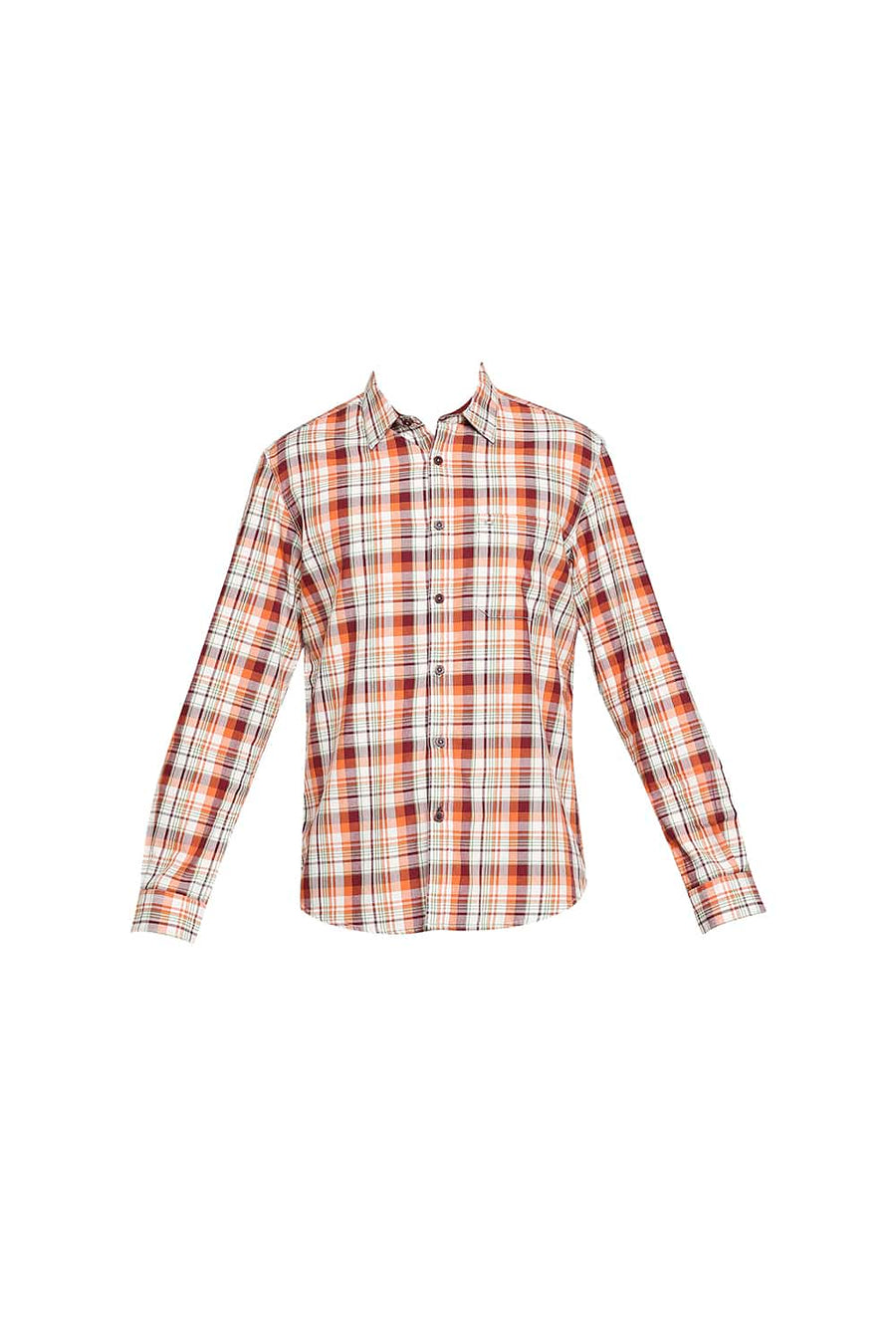 BASICS SLIM FIT OCHRE ORANGE TWILL CHECKS SHIRT