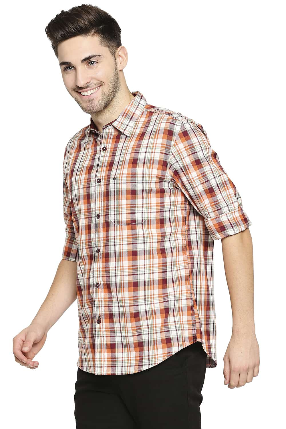 BASICS SLIM FIT TWILL CHECKS SHIRT