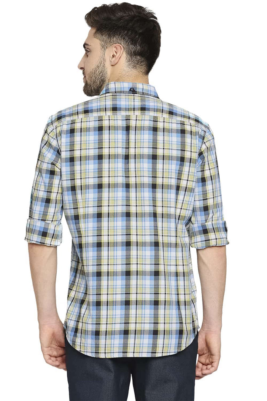 BASICS SLIM FIT HORIZON BLUE TWILL CHECKS SHIRT