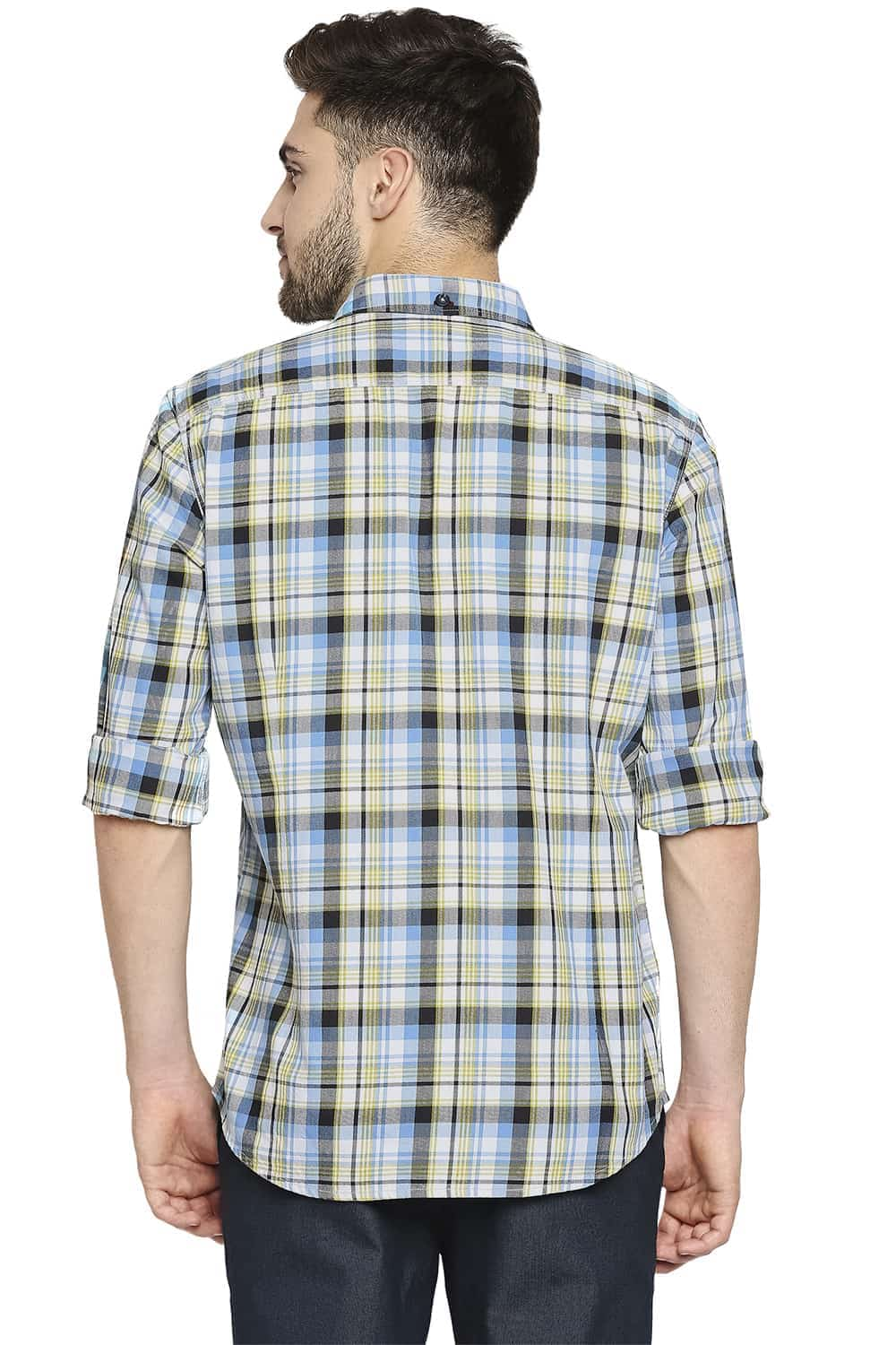 BASICS SLIM FIT TWILL CHECKS SHIRT