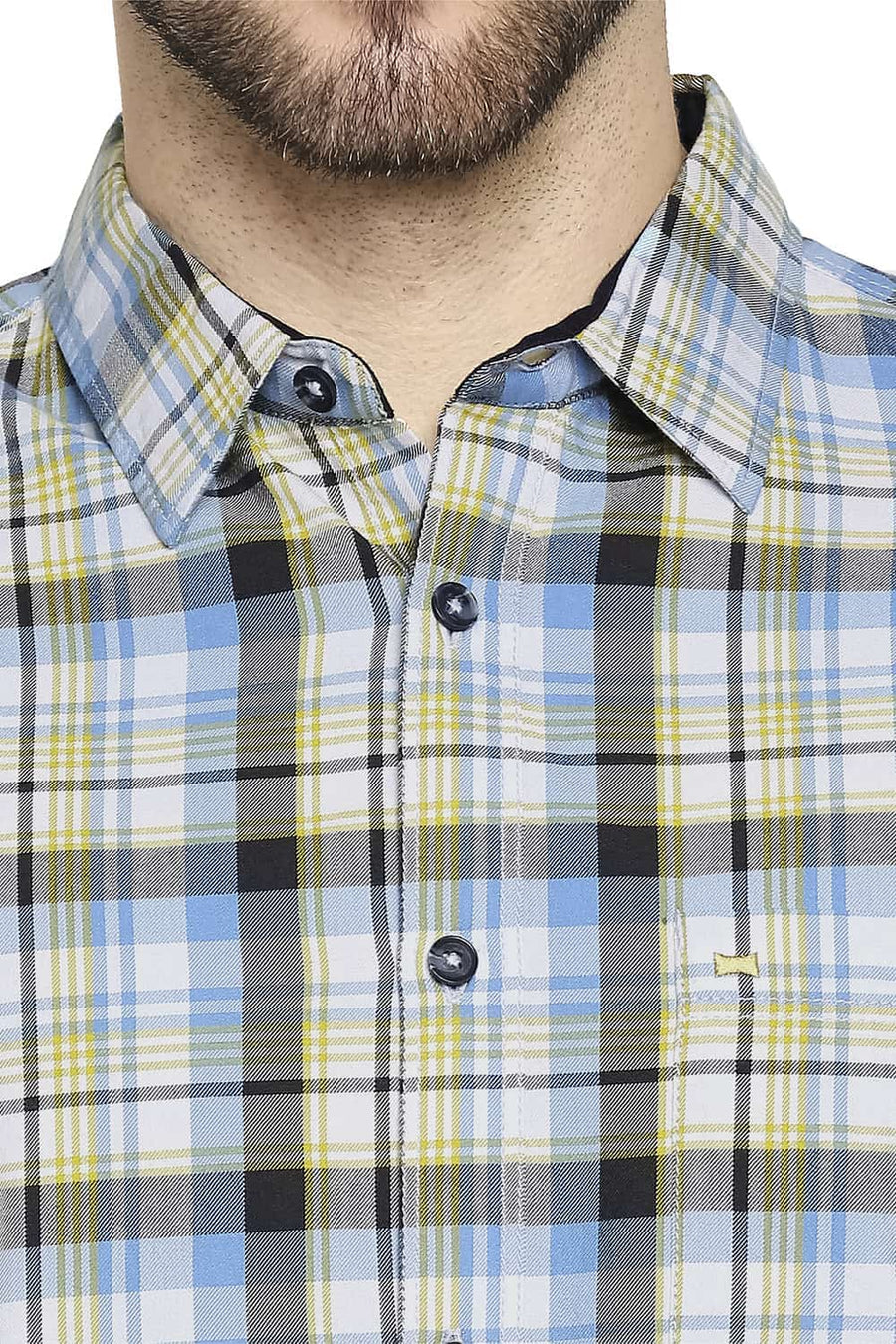 BASICS SLIM FIT HORIZON BLUE TWILL CHECKS SHIRT
