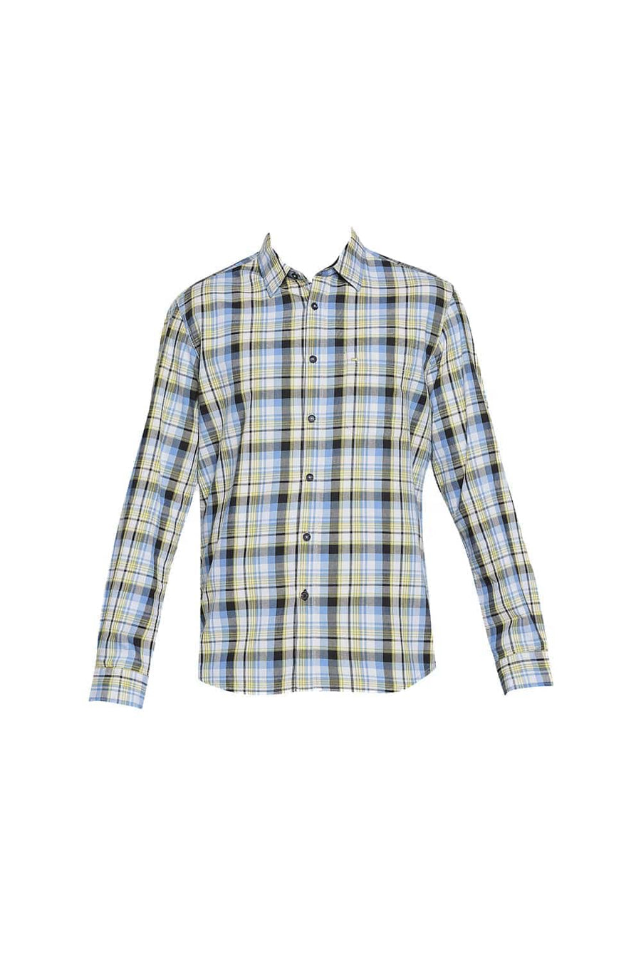 BASICS SLIM FIT HORIZON BLUE TWILL CHECKS SHIRT