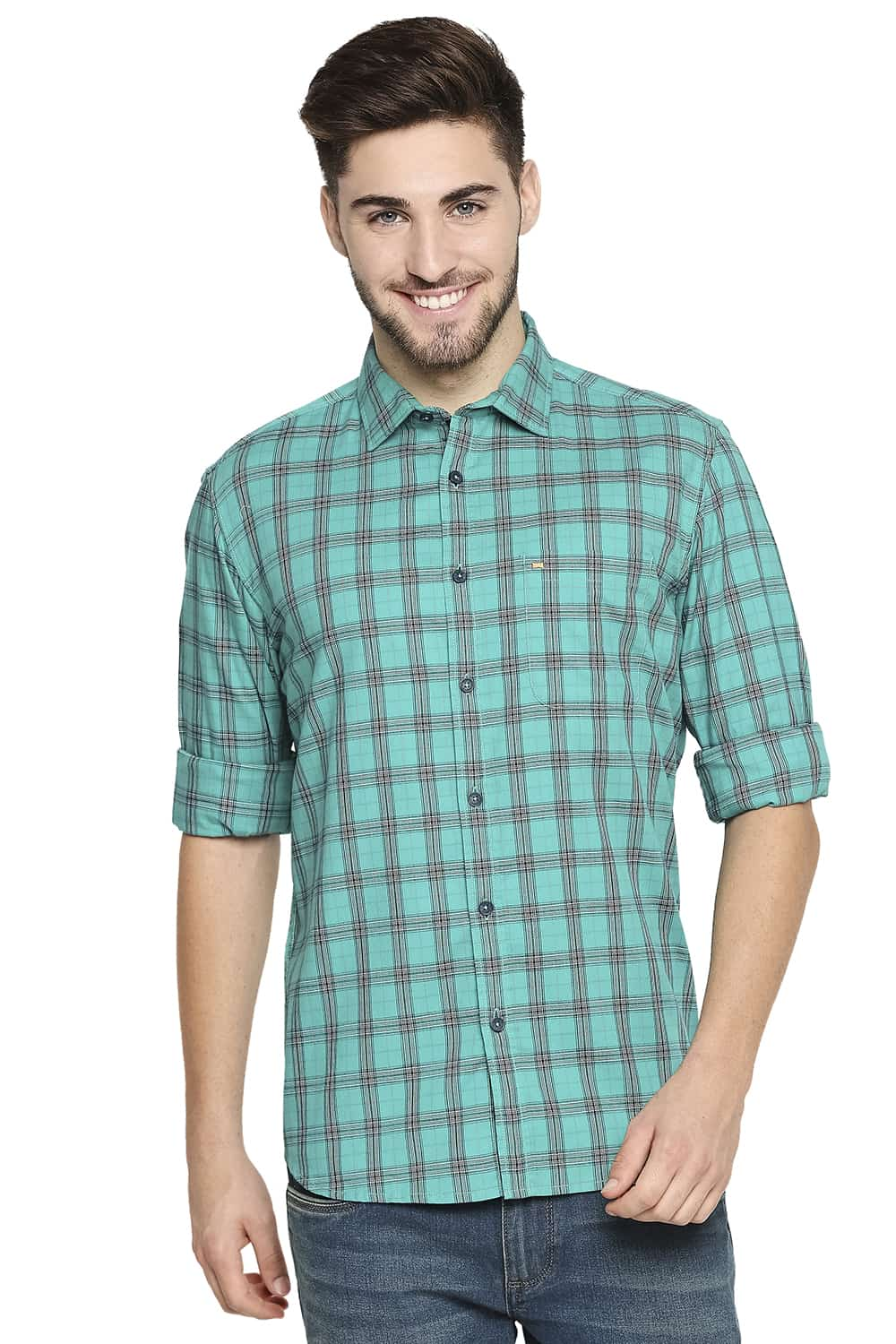 BASICS SLIM FIT TWILL CHECKS SHIRT