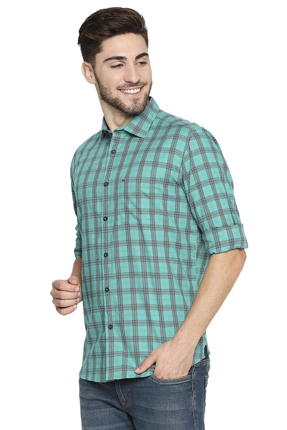 BASICS SLIM FIT TWILL CHECKS SHIRT