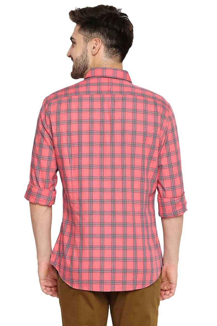 BASICS SLIM FIT GEORGIA PINK TWILL CHECKS SHIRT