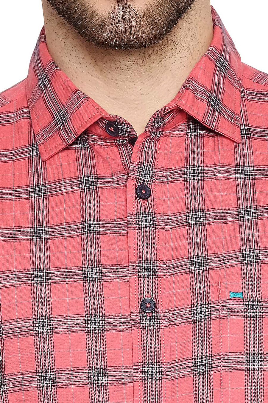 BASICS SLIM FIT GEORGIA PINK TWILL CHECKS SHIRT