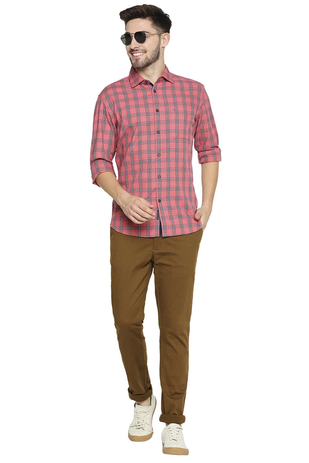 BASICS SLIM FIT TWILL CHECKS SHIRT