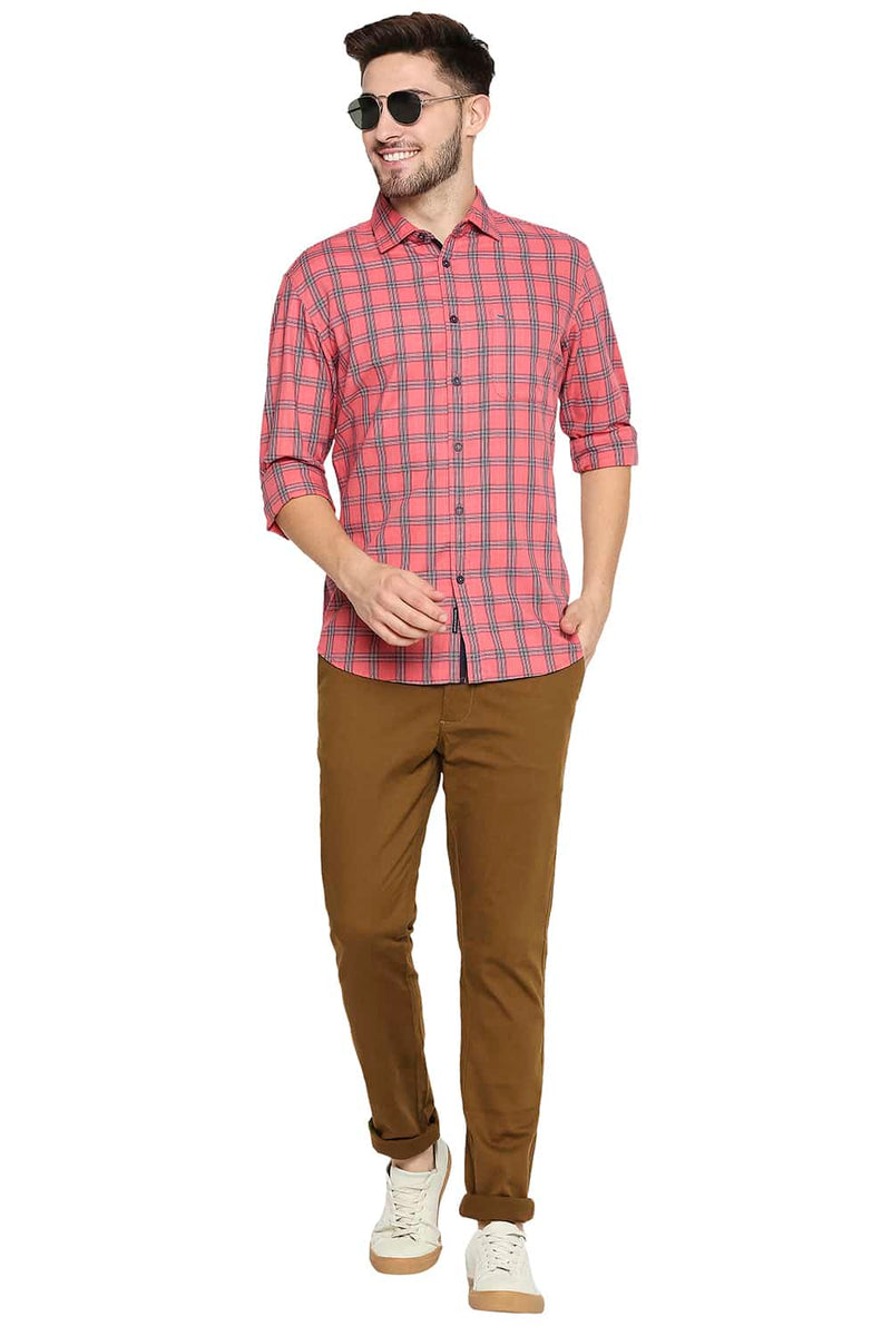 BASICS SLIM FIT TWILL CHECKS SHIRT