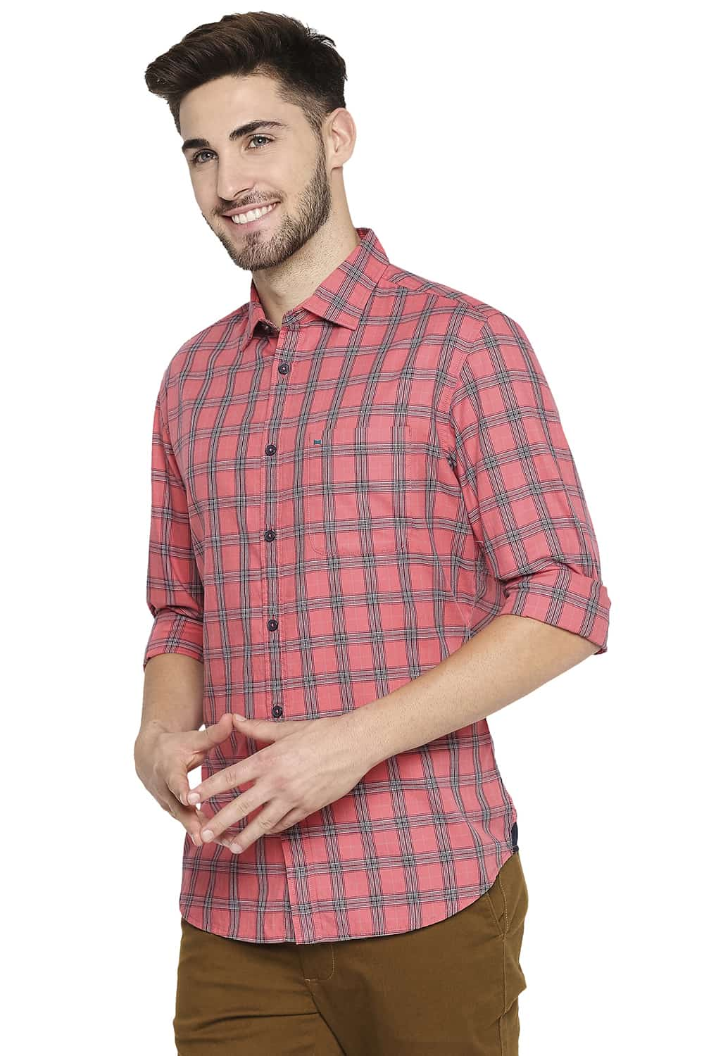 BASICS SLIM FIT TWILL CHECKS SHIRT