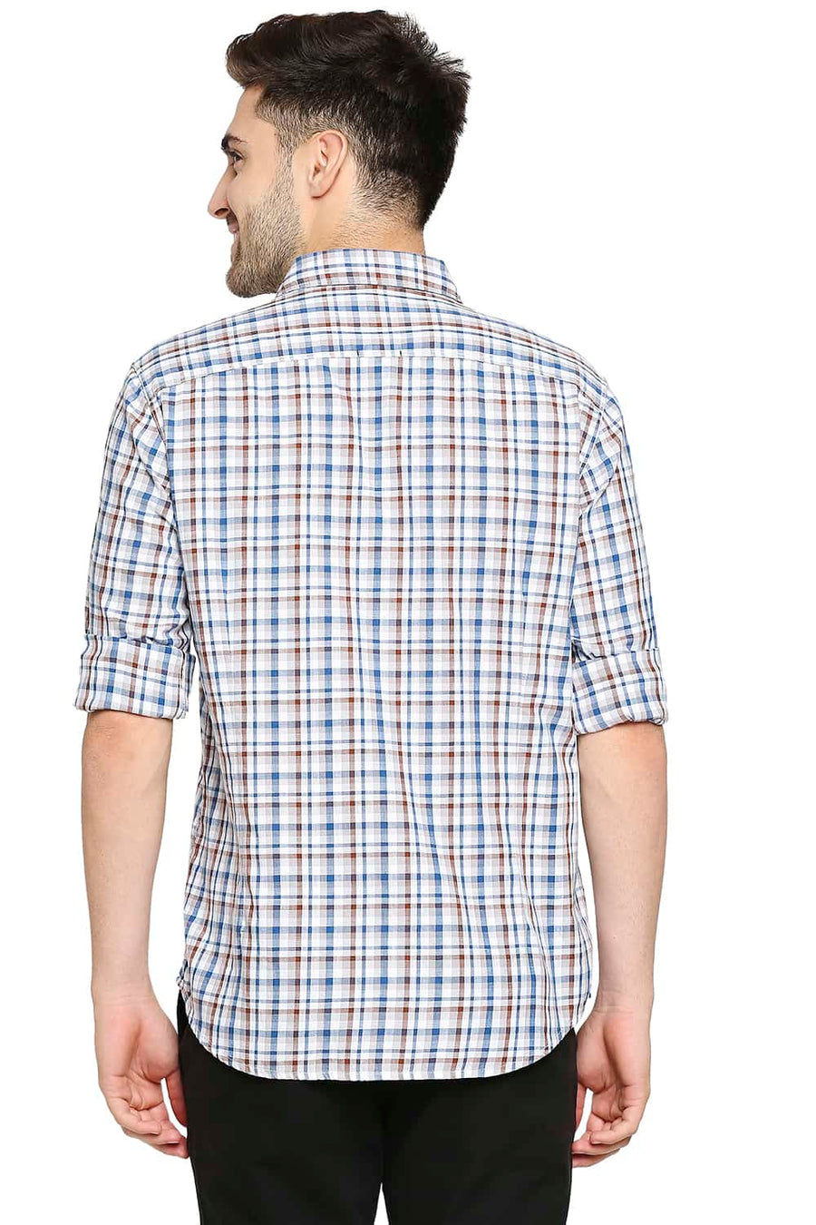 BASICS SLIM FIT MYKONOS BLUE TWILL CHECKS SHIRT