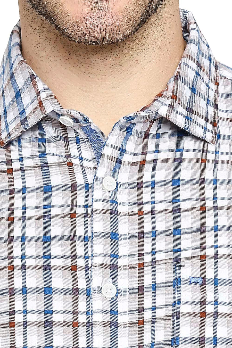 BASICS SLIM FIT MYKONOS BLUE TWILL CHECKS SHIRT
