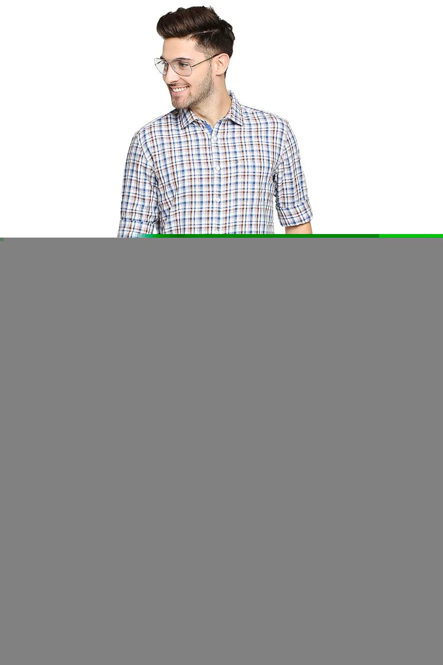 BASICS SLIM FIT MYKONOS BLUE TWILL CHECKS SHIRT